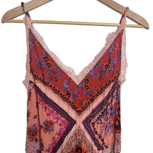 Free People Stevie Scarf Print Maxi Dress Boho Floral Lace Trim Slip Style Size - Picture 9 of 10